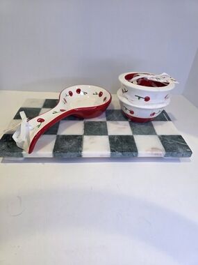 ♥️New! Terramoto Ceramic Cherry Spoon Rest & Pinch Bowls Set.